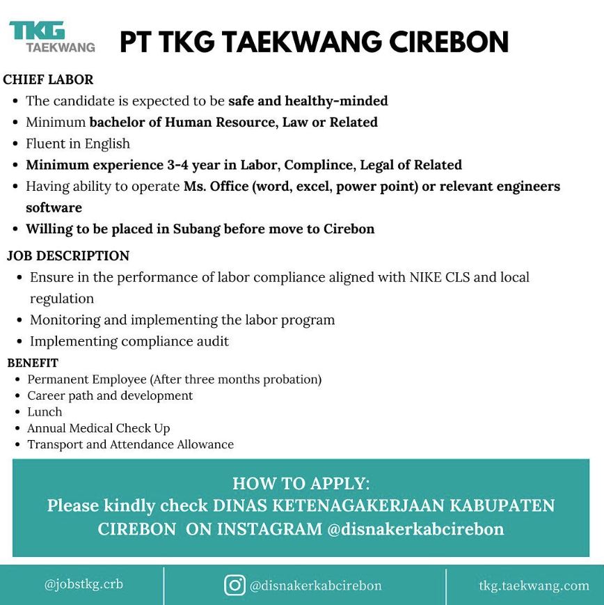 Lowongan Kerja PT TKG Taekwang Indonesia Cirebon 